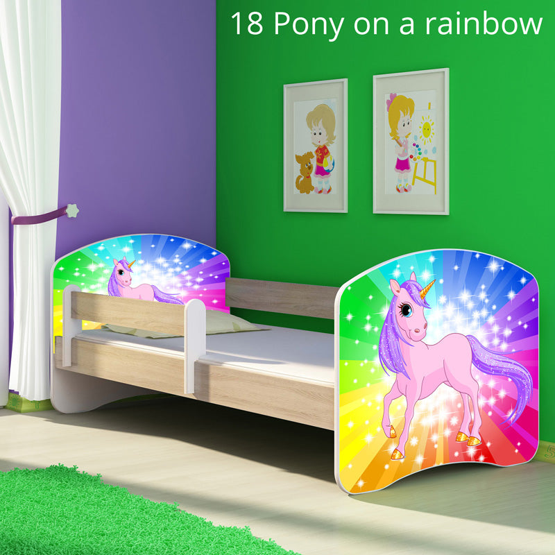 Dječji krevet ACMA s motivom, bočna sonoma 180x80 cm 18 Pony on a rainbow