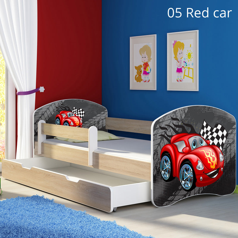 Dječji krevet ACMA s motivom, bočna sonoma + ladica 160x80 cm 05 Red Car