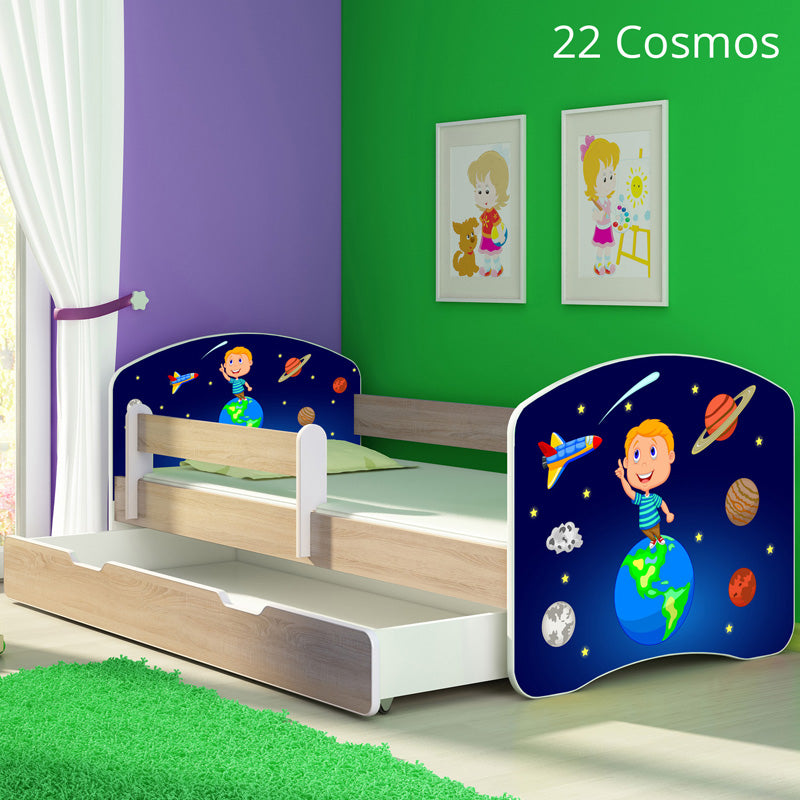 Dječji krevet ACMA s motivom, bočna sonoma + ladica 140x70 cm 22 Cosmos