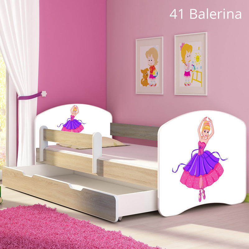Dječji krevet ACMA s motivom, bočna sonoma + ladica 140x70 cm 41 Balerina