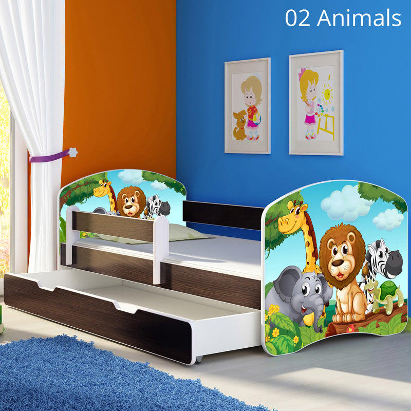 Dječji krevet ACMA s motivom, bočna wenge + ladica 180x80 cm 02 Animals