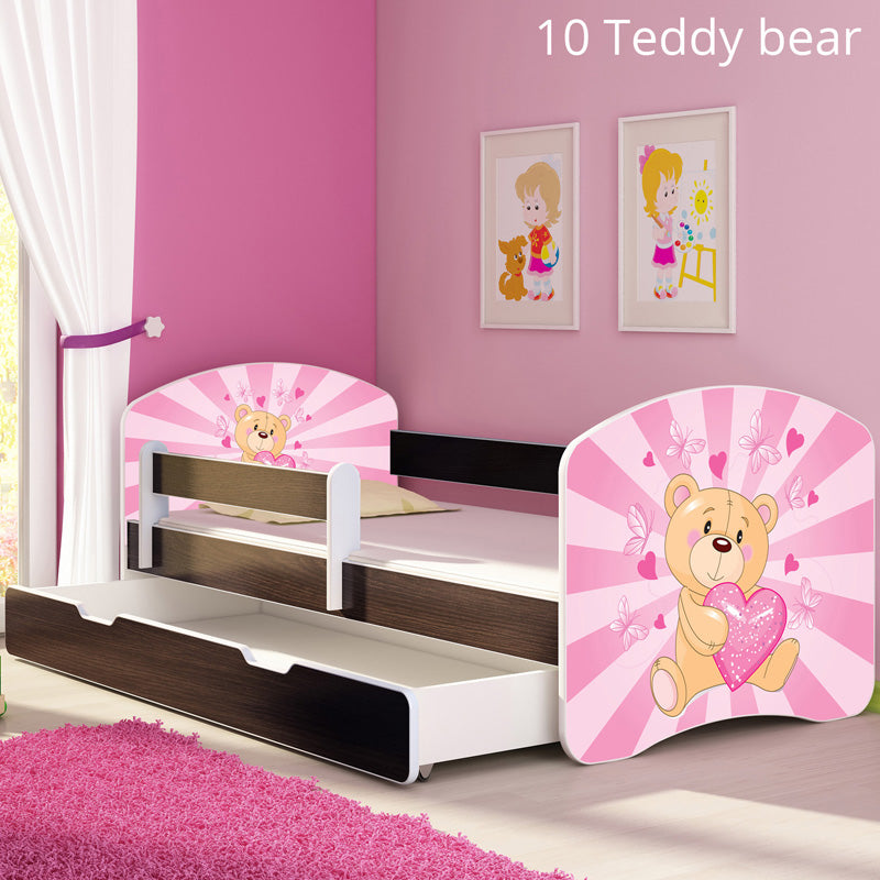 Dječji krevet ACMA s motivom, bočna wenge + ladica 160x80 cm 10 Pink Teddy Bear