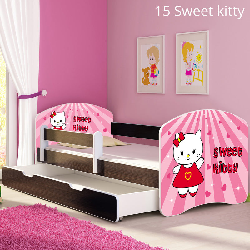 Dječji krevet ACMA s motivom, bočna wenge + ladica 180x80 cm 15 Sweet Kitty