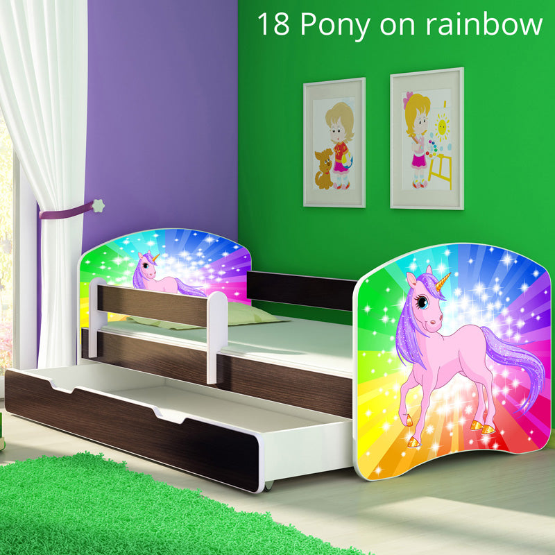Dječji krevet ACMA s motivom, bočna wenge + ladica 140x70 cm 18 Pony on a rainbow