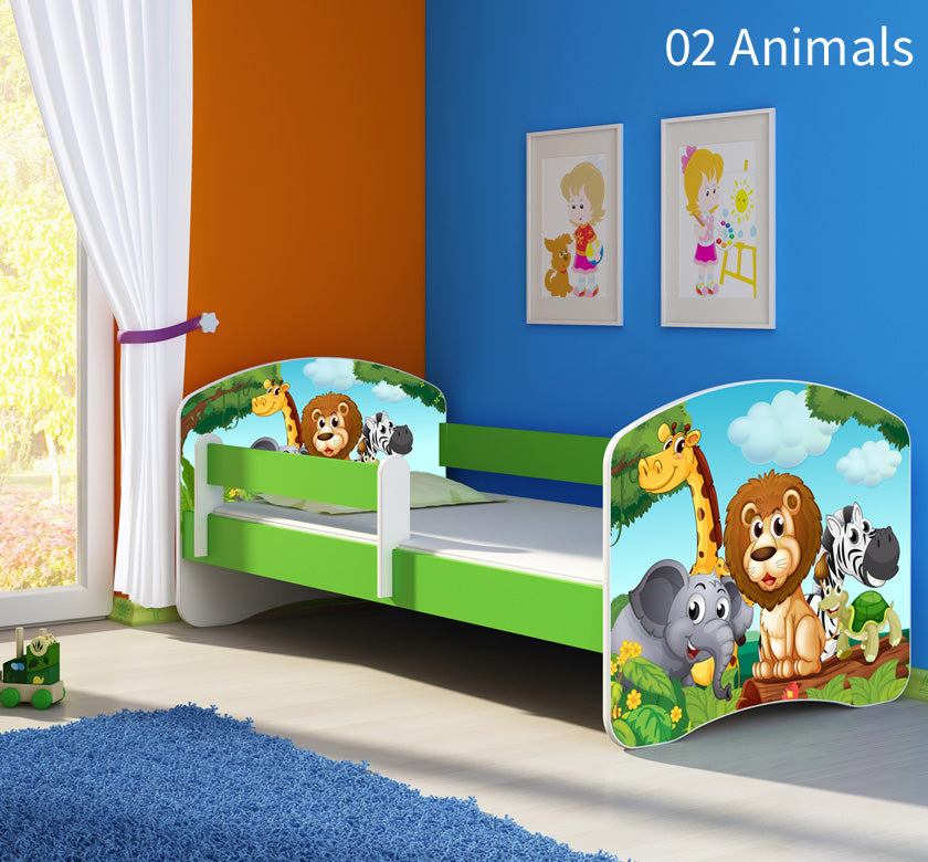 Dječji krevet ACMA s motivom, bočna zelena 140x70 cm 02 Animals