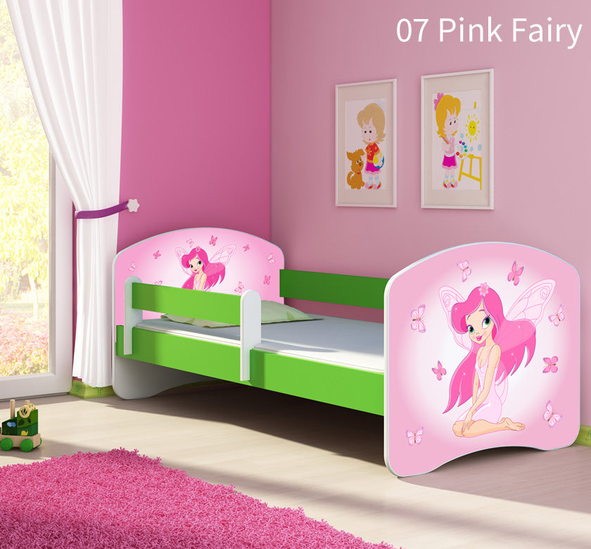 Dječji krevet ACMA s motivom, bočna zelena 140x70 cm 07 Pink Fairy