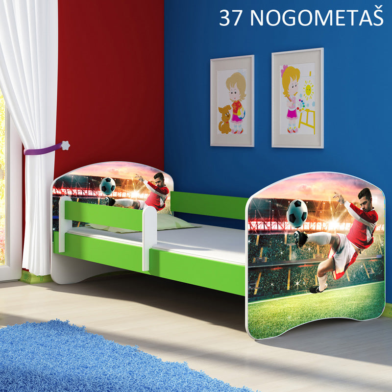 Dječji krevet ACMA s motivom, bočna zelena 140x70 cm 37 Nogometaš