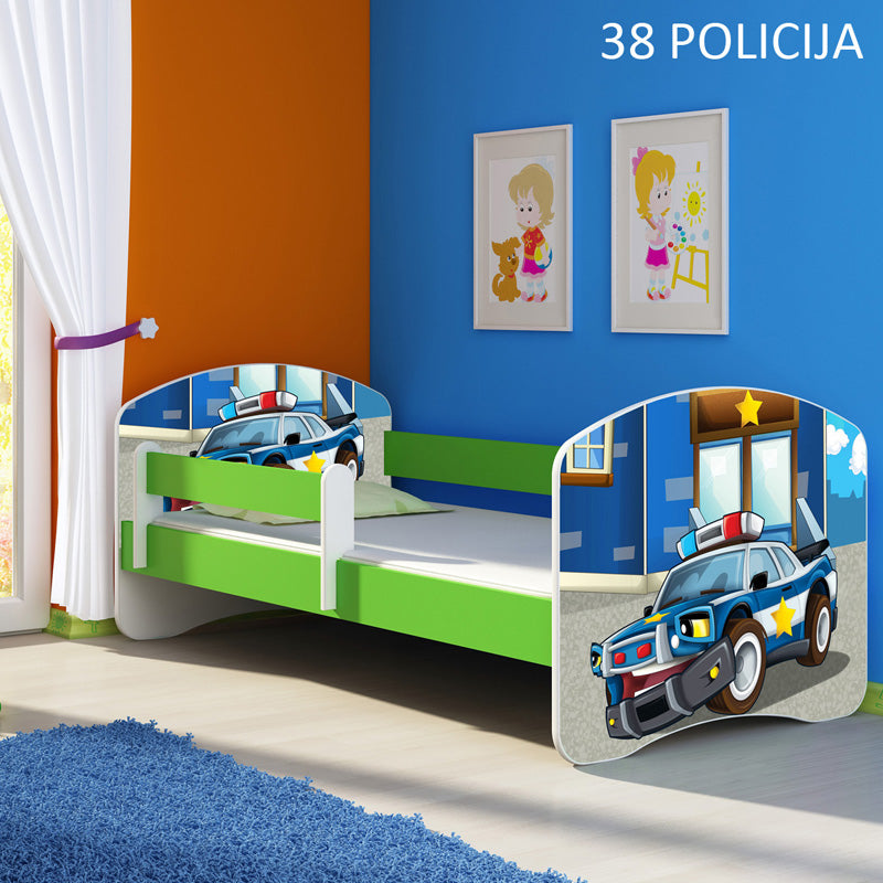 Dječji krevet ACMA s motivom, bočna zelena 180x80 cm 38 Policija