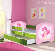 Dječji krevet ACMA s motivom, bočna zelena + ladica 140x70 cm 07 Pink Fairy