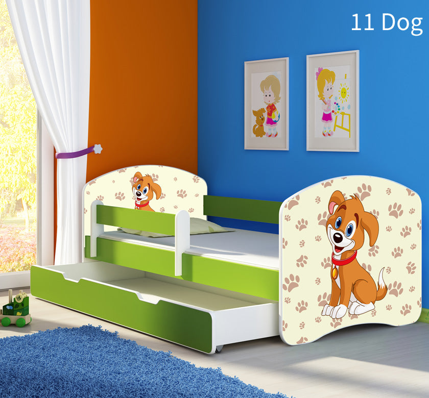 Dječji krevet ACMA s motivom, bočna zelena + ladica 160x80 cm 11 Dog