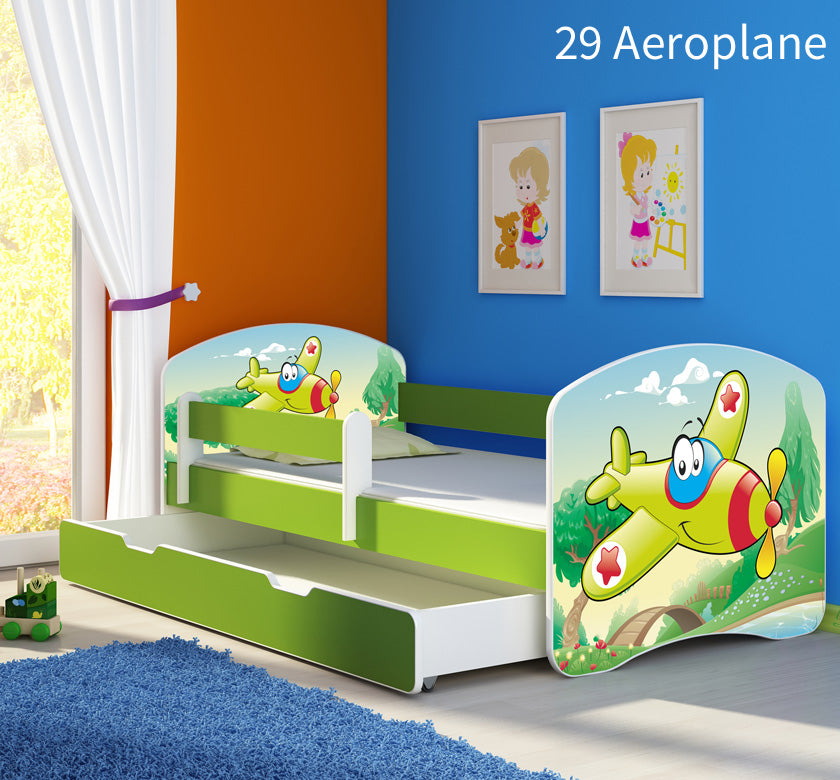 Dječji krevet ACMA s motivom, bočna zelena + ladica 160x80 cm 29 Aeroplane