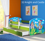 Dječji krevet ACMA s motivom, bočna zelena + ladica 140x70 cm 32 Knight
