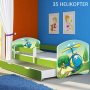 Dječji krevet ACMA s motivom, bočna zelena + ladica 160x80 cm 35 Helikopter