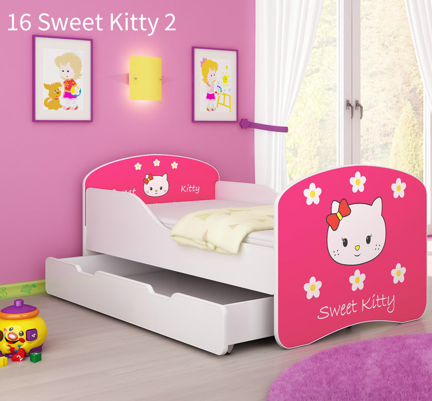 Dječji krevet ACMA s motivom + ladica 140x70 cm 16 Sweet Kitty 2