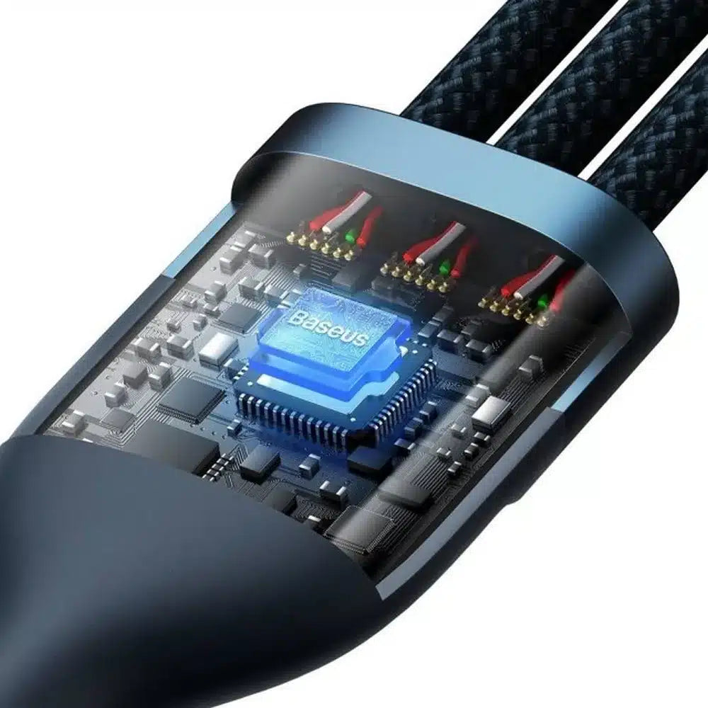 BASEUS USB kabel 3u1 Flash Series II USB A to Micro + Lightning 8-pin + Type C 100W 1.2m plavi