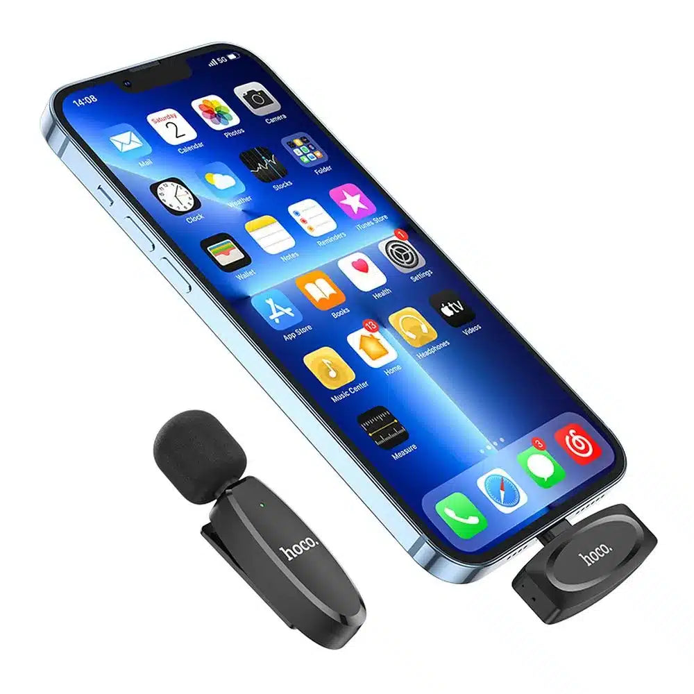 HOCO vezeték nélküli lavalier mikrofon iPhone Lightning 8-pin L15 fekete