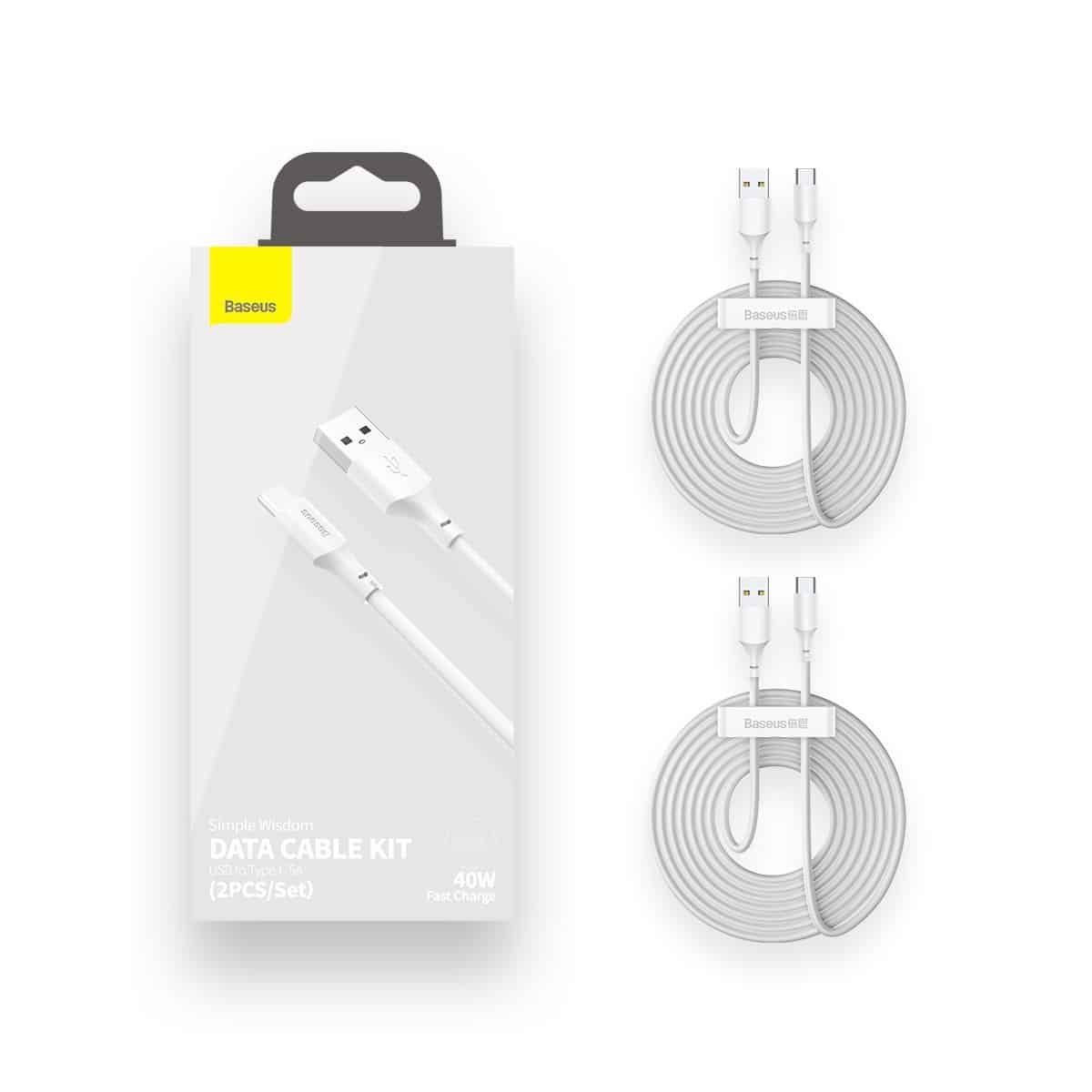 Baseus Simple Wisdom Data Cable Kit USB to Type-C 5A (2kom/Set）1.5m bijeli