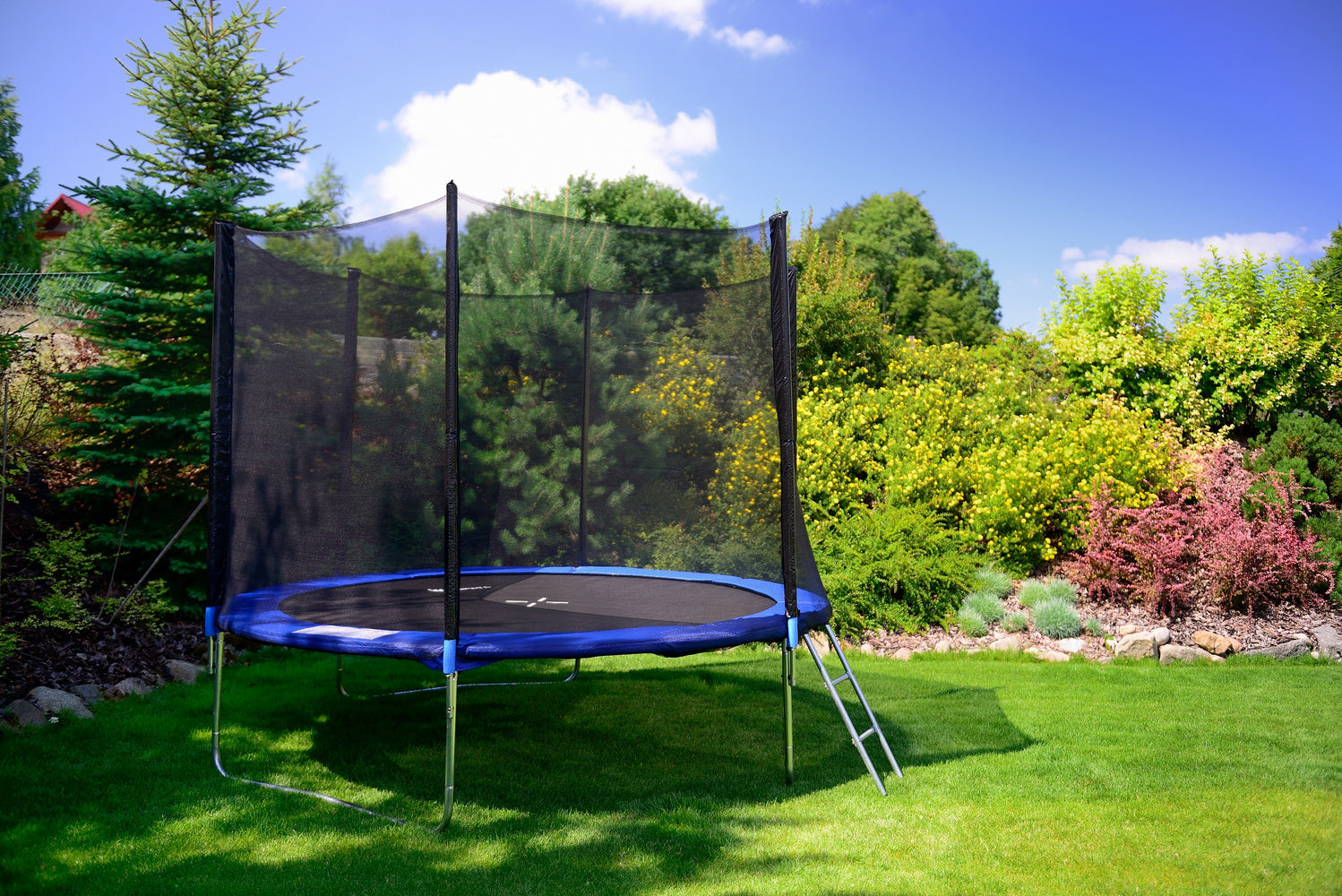 Vrtni trampolin BLUE FUN FIT 312 cm s ljestvama - plavi