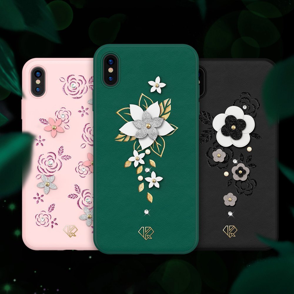 Maskica ukrašena orginalnim Swarovski kristalima Kingxbar Petal za iPhone XS Max - pink