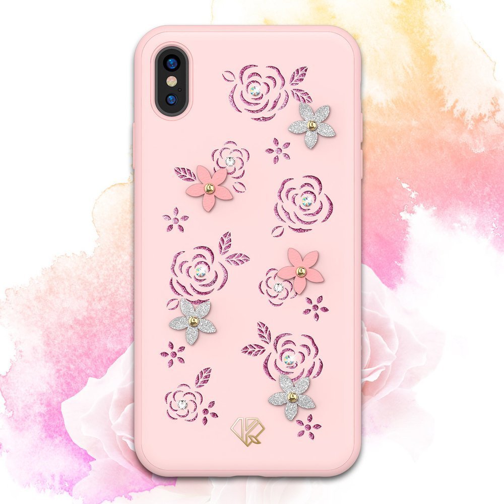 Maskica ukrašena orginalnim Swarovski kristalima Kingxbar Petal za iPhone XS Max - pink