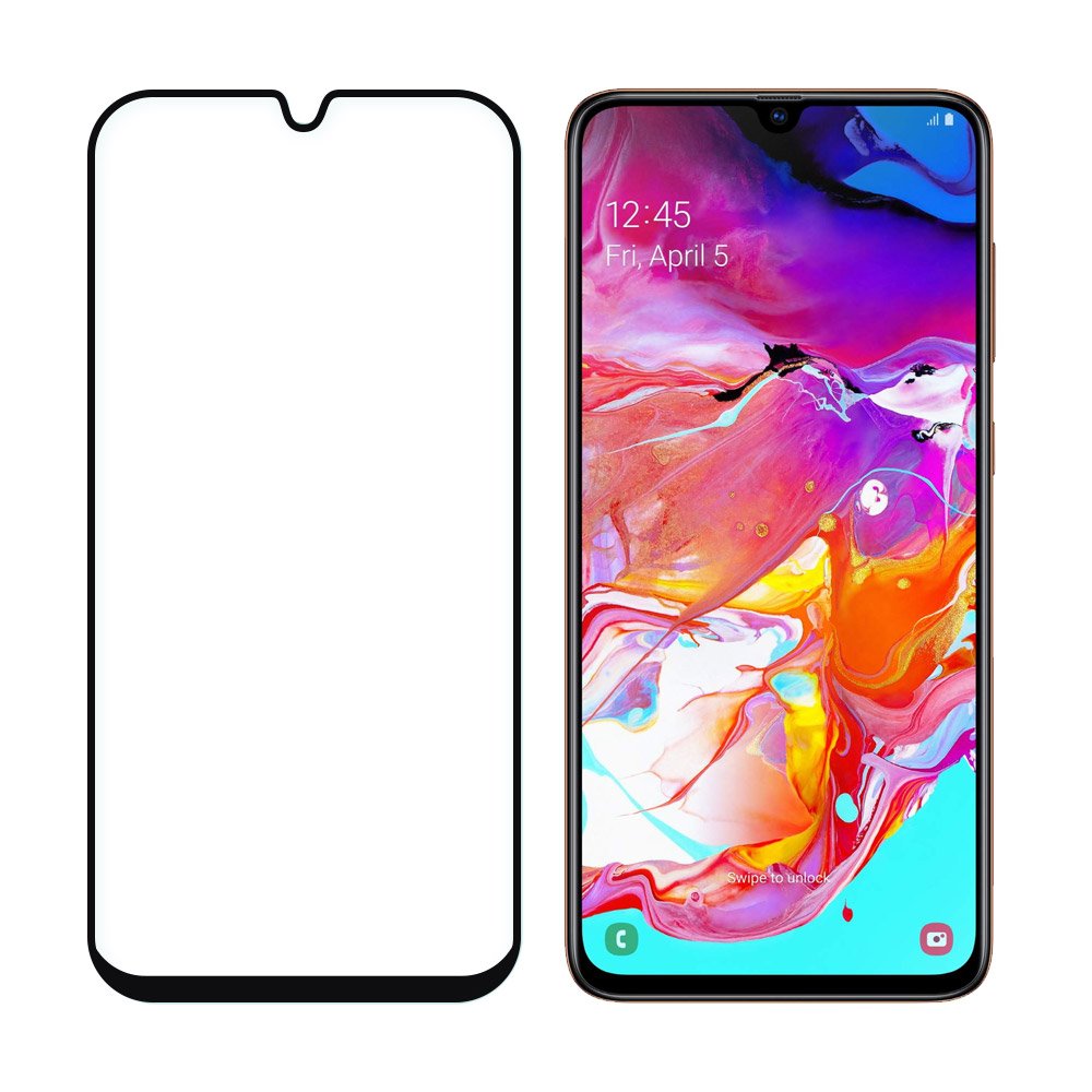 Kaljeno staklo, potpuno ljepilo zaštitnik zaslona s kućištem u okviru za Samsung Galaxy A70 crno