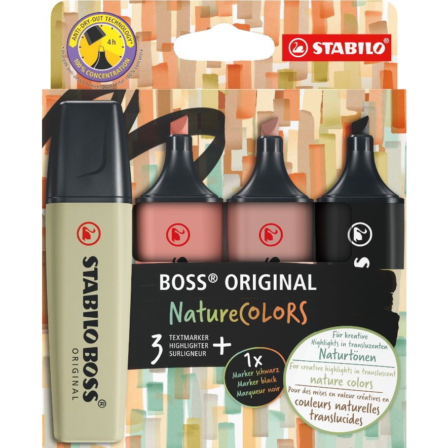 STABILO BOSS ORIGINAL NatureColors marker 4 kom Dlijeto vrh Crno, Brončano, Smeđe, Zeleno