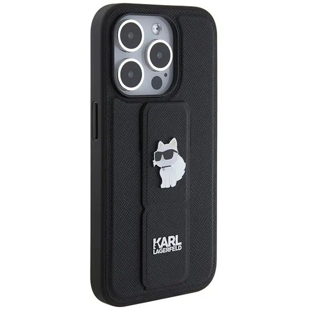 Originalna torbica KARL LAGERFELD Hardcase KLHCP14XGSACHPK za iPhone 14 Pro Max (Gripstand Saffiano choupette PIN / crna