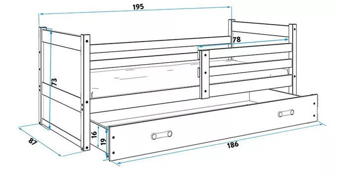 Krevet BMS Rico + ladica 190x80 cm, PINE