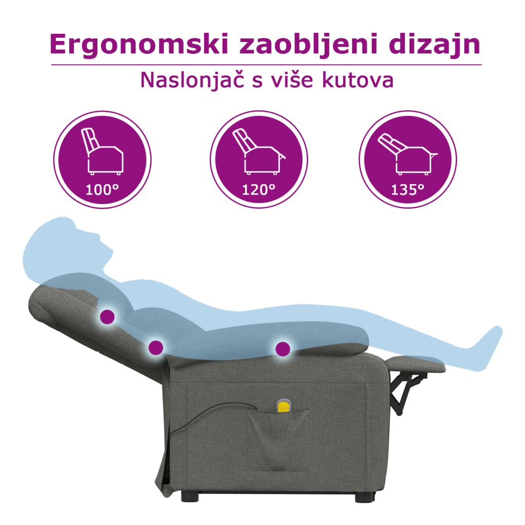 Masažna fotelja na podizanje od tkanine crna