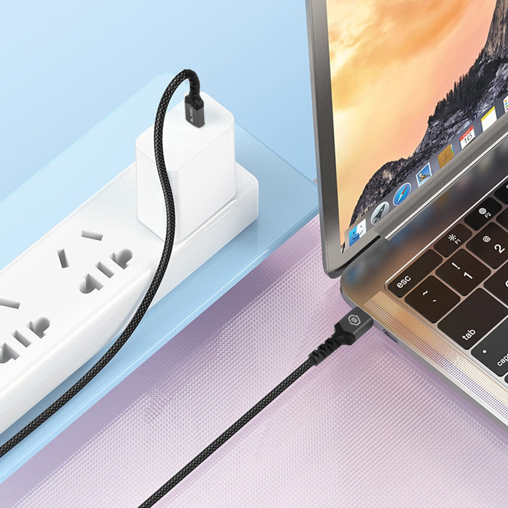 BLAVEC RAPTOR OPLETENI KABEL – TYPE- C NA LIGHTNING – PD 20W 2.4A 3m crno-sivi