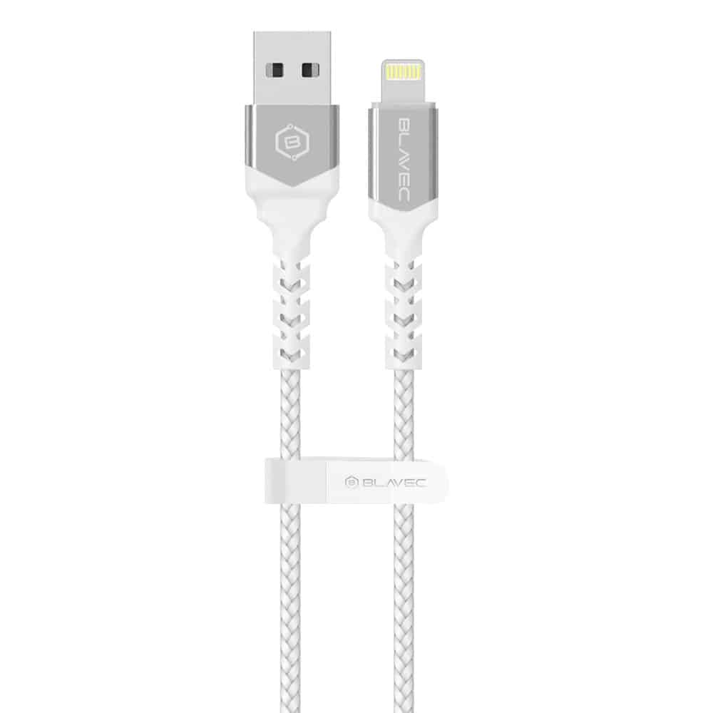 BLAVEC RAPTOR OPLETENI KABEL - USB NA LIGHTNING - 2A 3 METRA - bijelo-srebrni