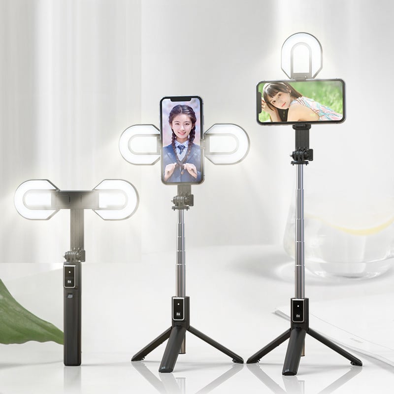 SELFIE STICK MINI - LEVÁRHATÓ BLUETOOTH TÁVIRÁNYÍTÓVAL, ÁLLVÁNNYAL ÉS 2 LED FÉNYEKKEL - P40S-M FEKETE