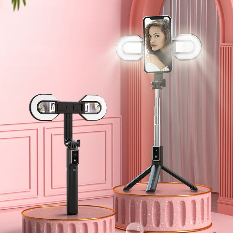 SELFIE STICK MINI - LEVÁRHATÓ BLUETOOTH TÁVIRÁNYÍTÓVAL, ÁLLVÁNNYAL ÉS 2 LED FÉNYEKKEL - P40S-M FEKETE