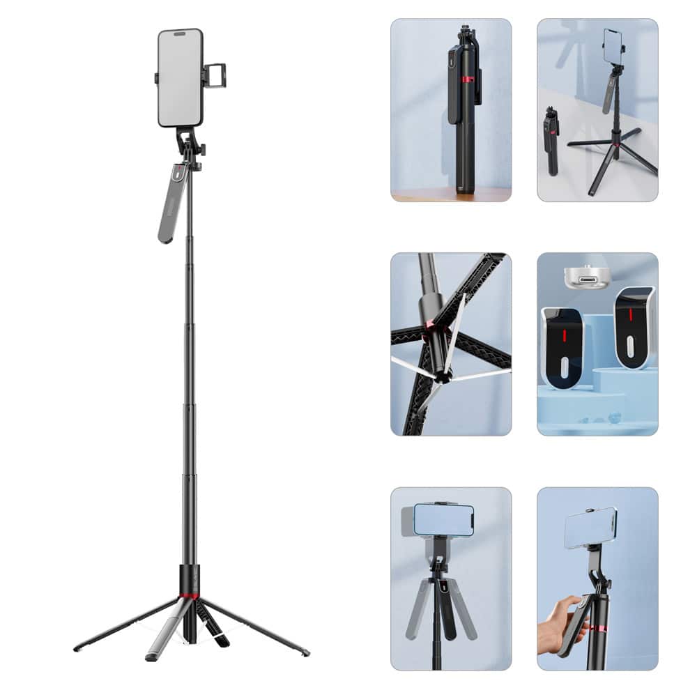 Blavec Selfie Stick Aluminium Fusion P08 tronožac + daljinski upravljač + 1 lampa - 220 cm -crni