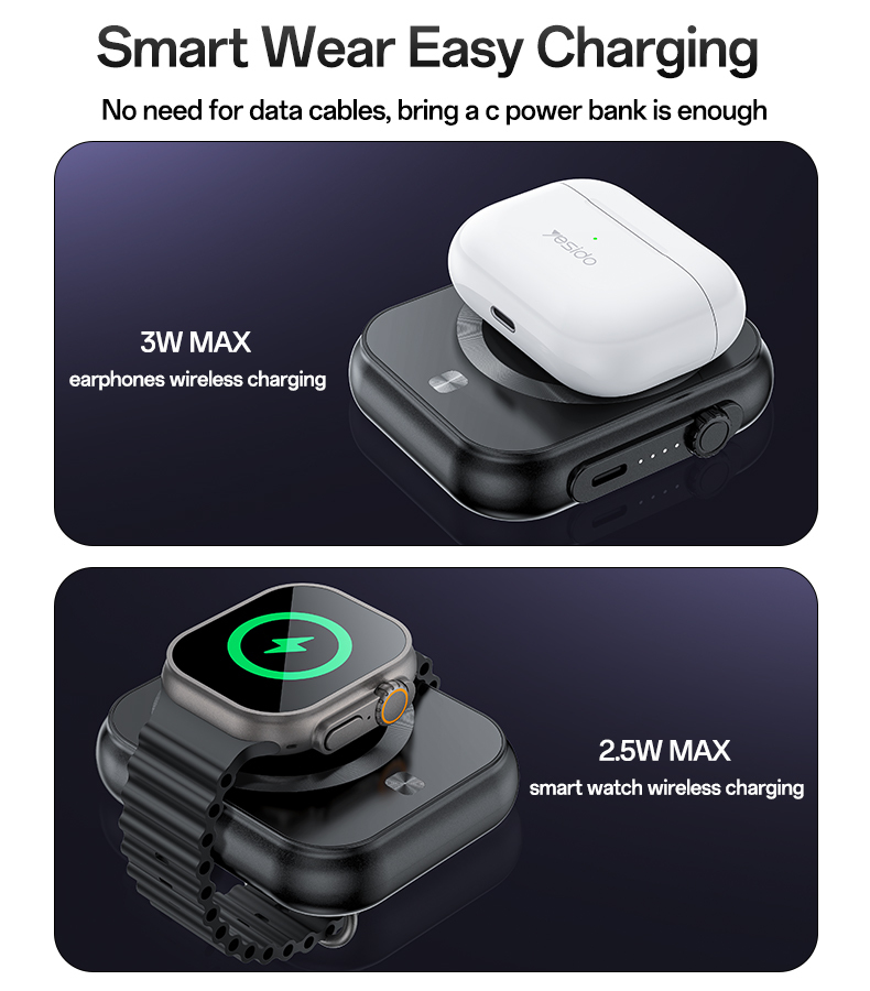 Power bank 5000mAh YP59 3 u 1 -Type - C - magnetski - indukcijski 15W crni